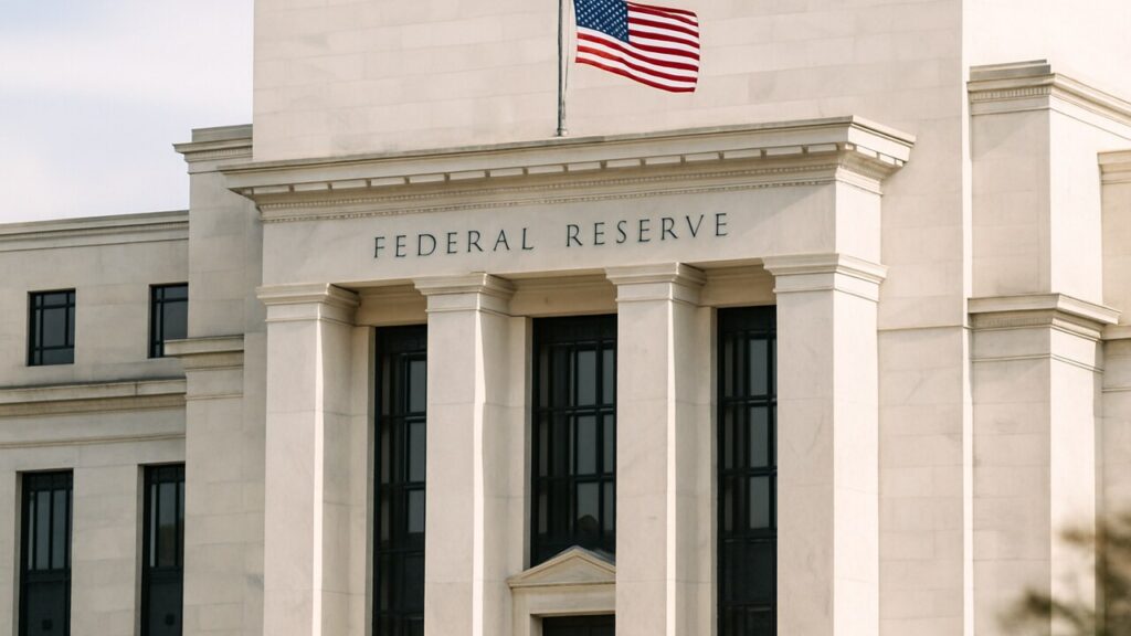 Het gebouw van de Amerikaanse Federal Reserve in Washington bij daglicht