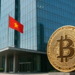 Modern kantoorgebouw in Ho Chi Minh City met de Vietnamese vlag ervoor bij daglicht
