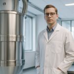 Een quantumcomputer in een onderzoekslaboratorium met een technicus ernaast, symbool voor de quantumdreiging voor crypto