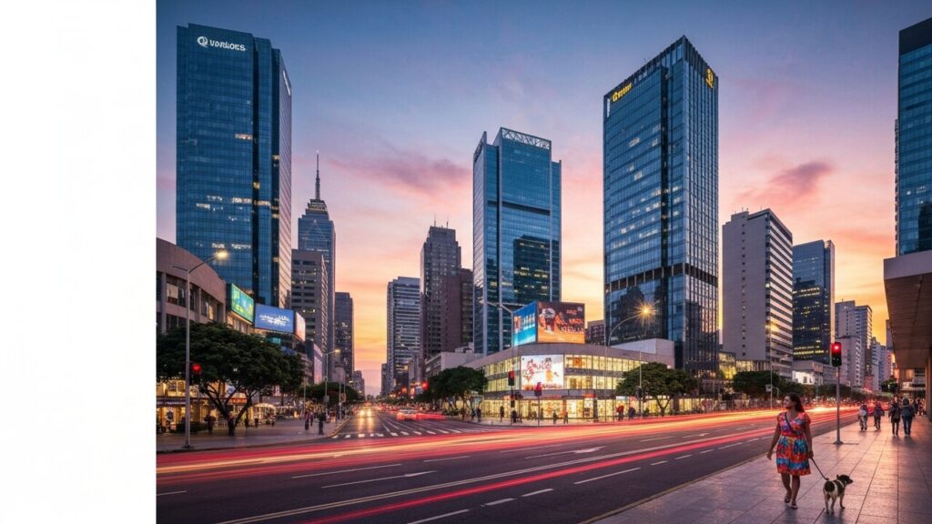 Zakelijke omgeving in Bangkok met een smartphone en contant geld op een bureau, symbool voor toezicht op stablecoin-transacties in Thailand