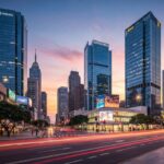 Zakelijke omgeving in Bangkok met een smartphone en contant geld op een bureau, symbool voor toezicht op stablecoin-transacties in Thailand