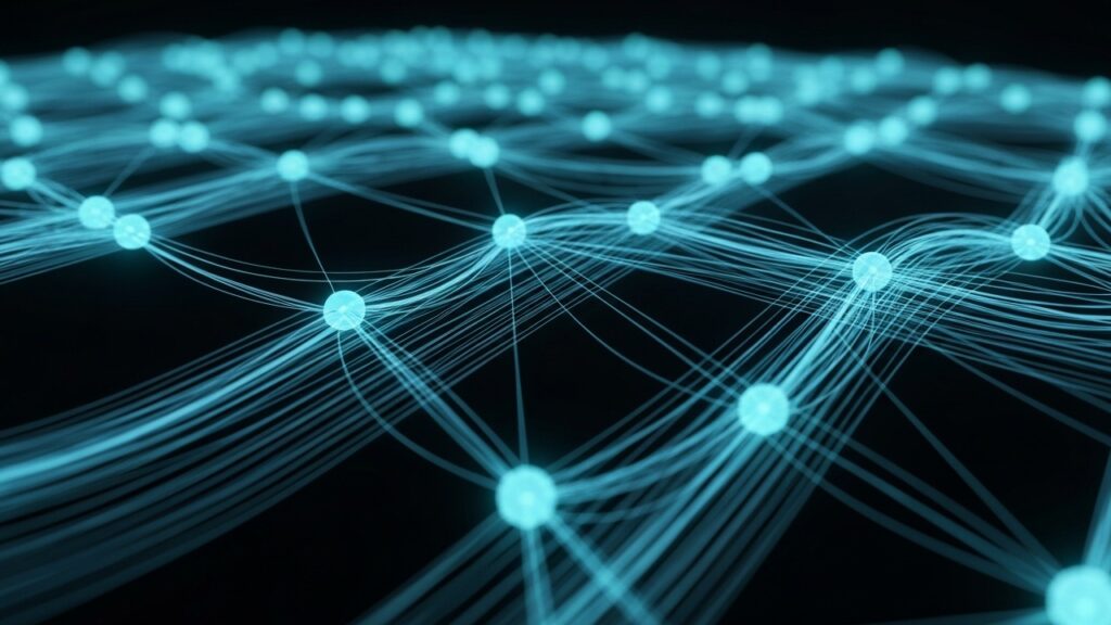 Abstracte visualisatie van een betaalnetwerk dat een software-upgrade krijgt