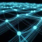 Abstracte visualisatie van een betaalnetwerk dat een software-upgrade krijgt