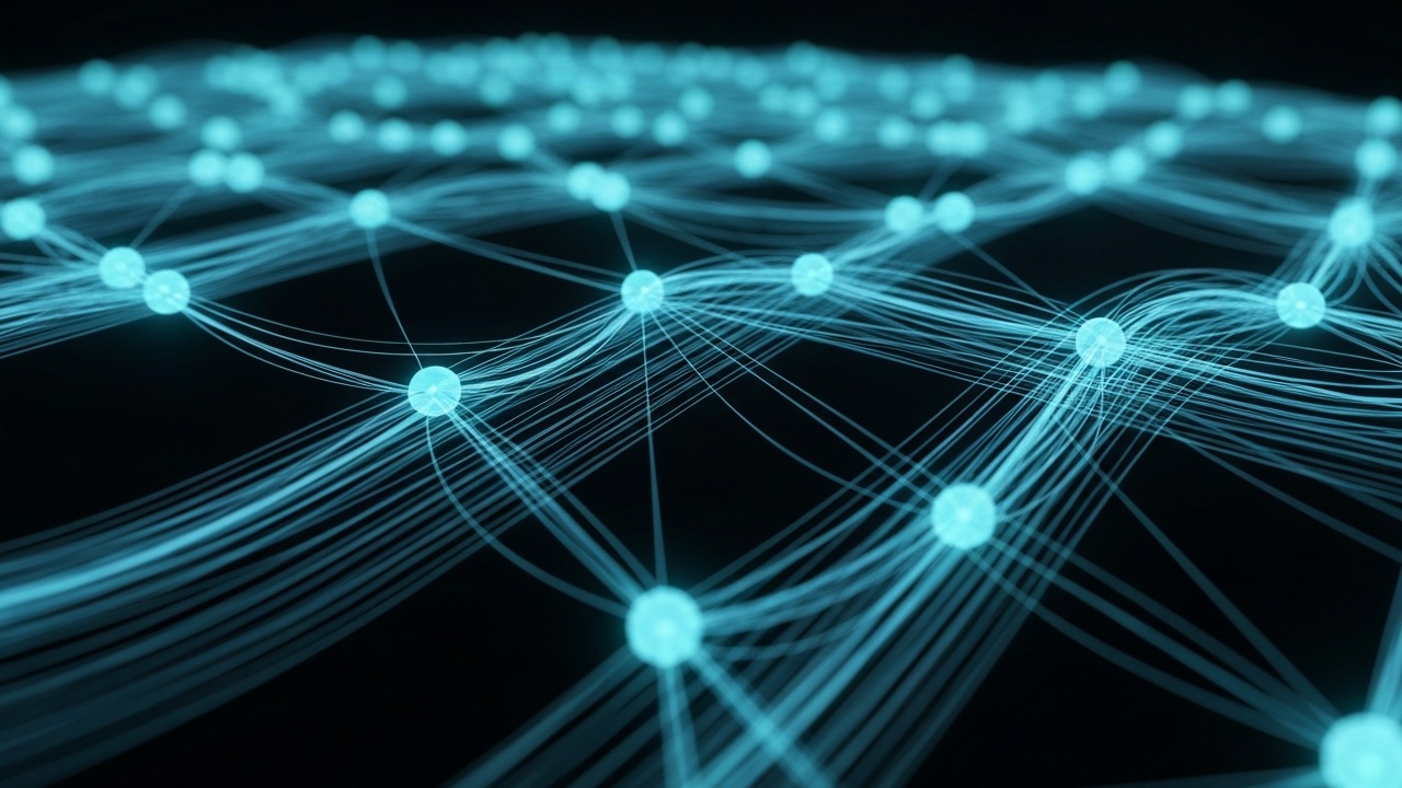 Abstracte visualisatie van een betaalnetwerk dat een software-upgrade krijgt