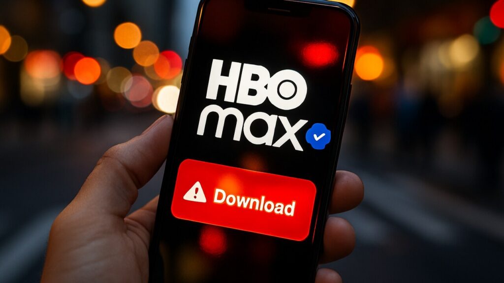 Smartphone toont een geverifieerde HBO Max-advertentie op Reddit met een verdachte download-pop-up