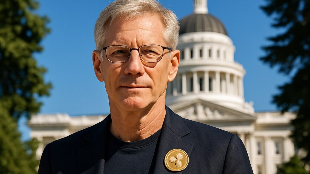 Ripple-voorzitter Chris Larsen voor het Californische Capitool in Sacramento