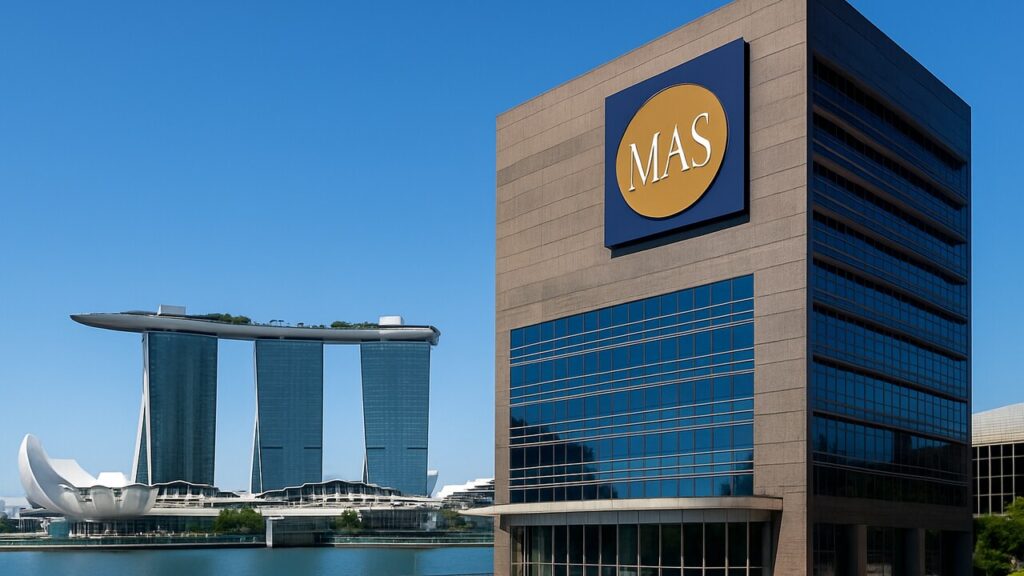De skyline van Singapore met het financiele district, symbool voor de nieuwe stablecoin-regels van toezichthouder MAS